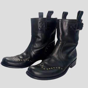 John Varvatos Black Leather Moto Rocker Studded Boots SZ 8.5  US